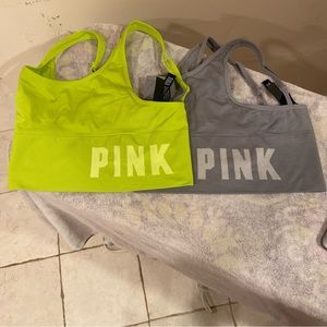 Pink Sport Active Bra Lot Of 2 Size S/P Neon Yellow/Grey WORN ONCE